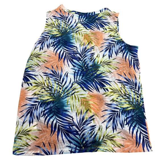 Notations Women’s XL Sleeveless Top Tropical Palm Leaf Print Tie Front Resort - Picture 6 of 6